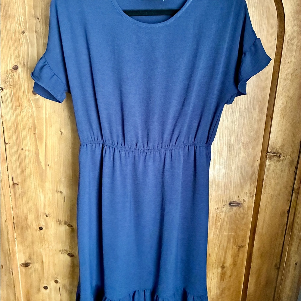 Betsey’s Boutique Casual Blue Dress with Ruffle Sleeves